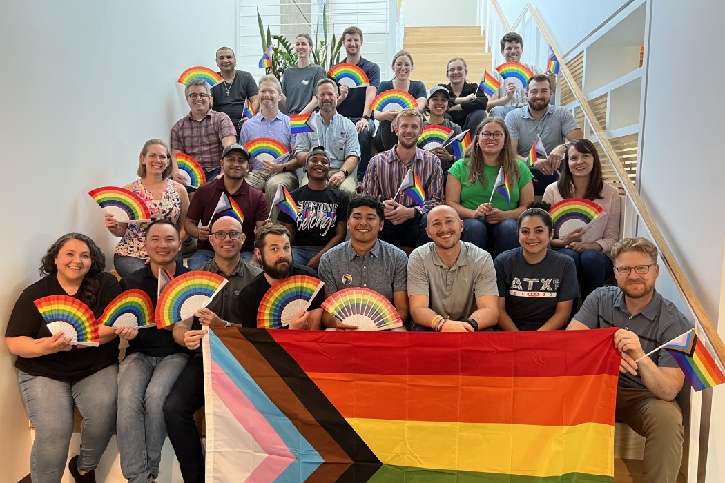 Many Voices: Austin staff show their collors in celebration of Pride month.